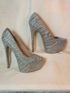 Steve Madden Silver Crystal Platform Stiletto Pumps